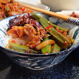 Spicy Okras with daun kesum (laksa leaves)